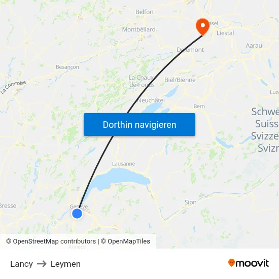 Lancy to Leymen map