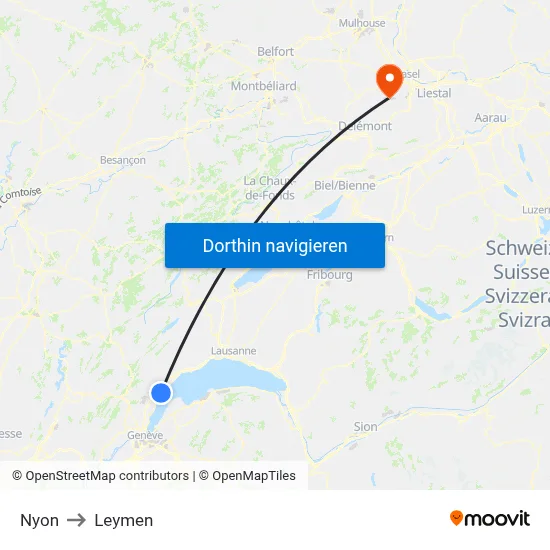 Nyon to Leymen map