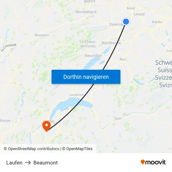 Laufen to Beaumont map
