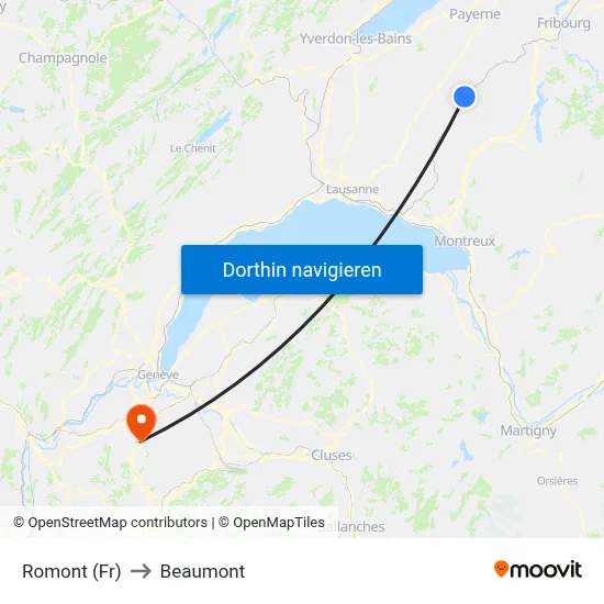 Romont (Fr) to Beaumont map