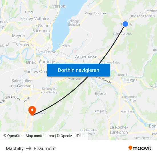 Machilly to Beaumont map