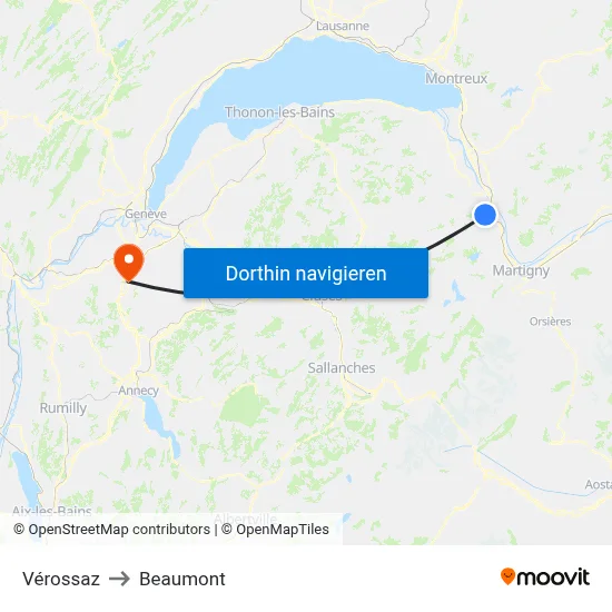 Vérossaz to Beaumont map