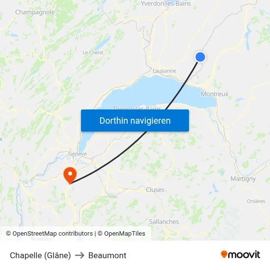 Chapelle (Glâne) to Beaumont map