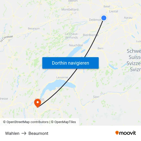 Wahlen to Beaumont map