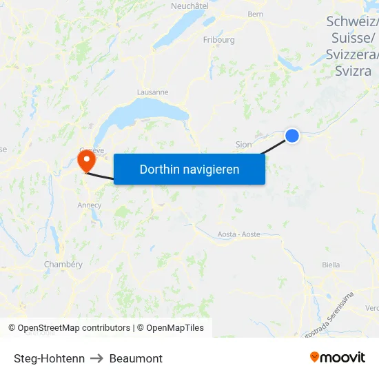 Steg-Hohtenn to Beaumont map