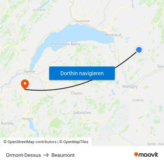 Ormont-Dessus to Beaumont map