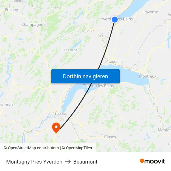 Montagny-Près-Yverdon to Beaumont map