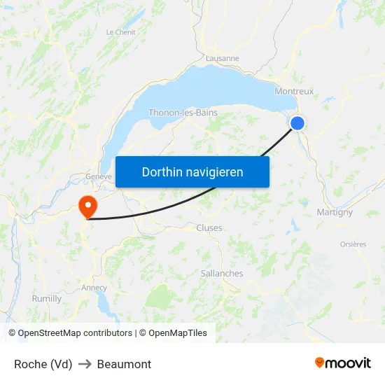 Roche (Vd) to Beaumont map