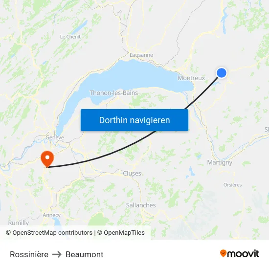 Rossinière to Beaumont map