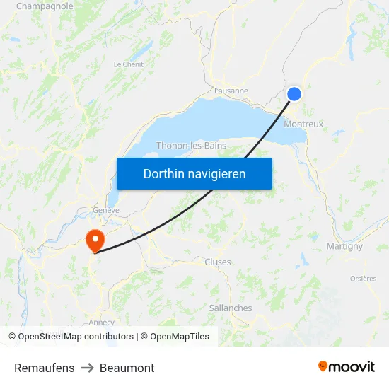 Remaufens to Beaumont map