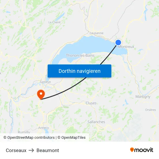 Corseaux to Beaumont map