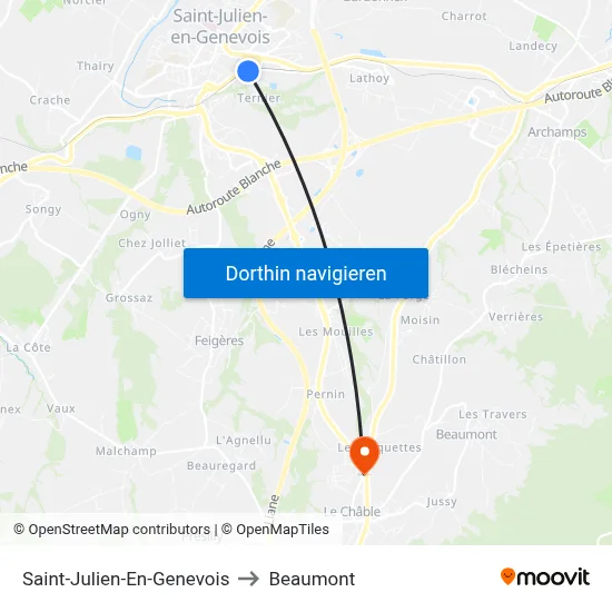 Saint-Julien-En-Genevois to Beaumont map