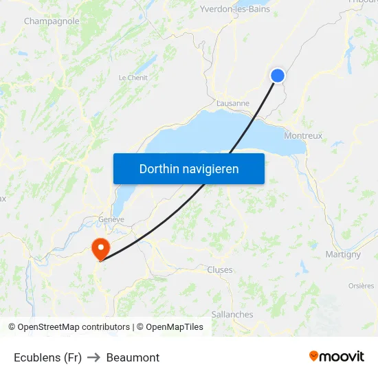 Ecublens (Fr) to Beaumont map