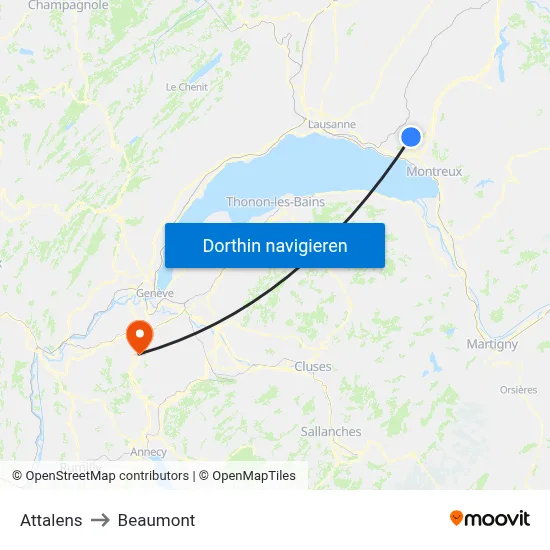 Attalens to Beaumont map