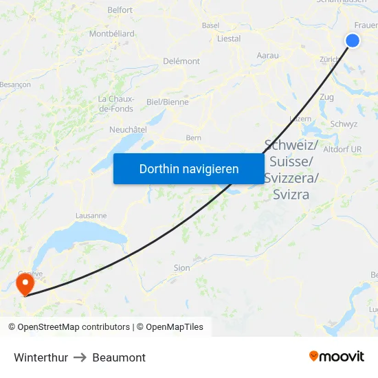 Winterthur to Beaumont map