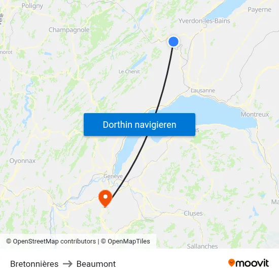 Bretonnières to Beaumont map