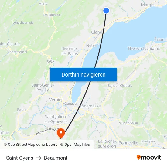 Saint-Oyens to Beaumont map