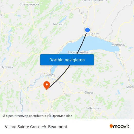 Villars-Sainte-Croix to Beaumont map
