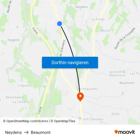 Neydens to Beaumont map