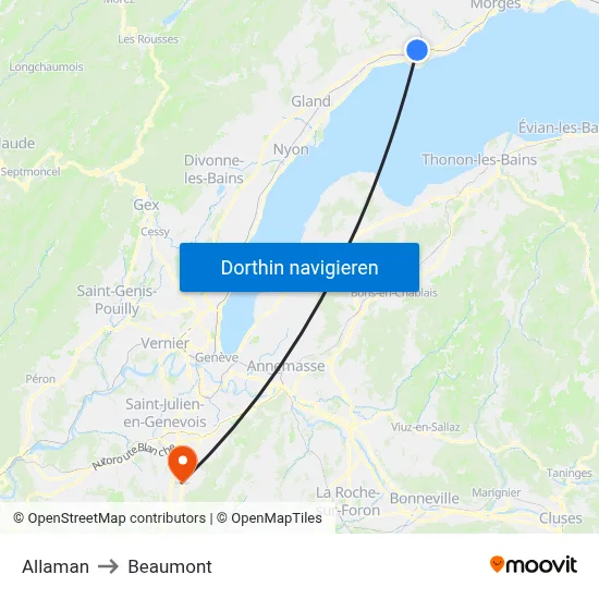 Allaman to Beaumont map