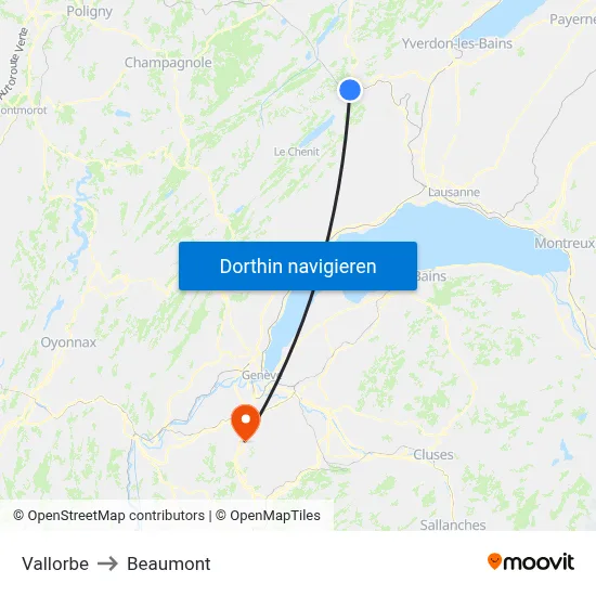 Vallorbe to Beaumont map