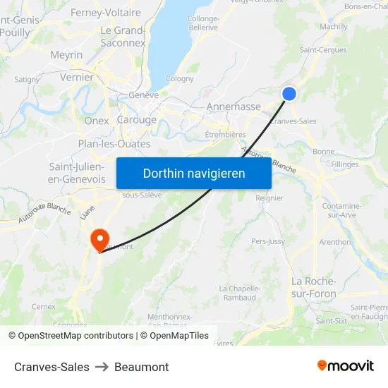Cranves-Sales to Beaumont map