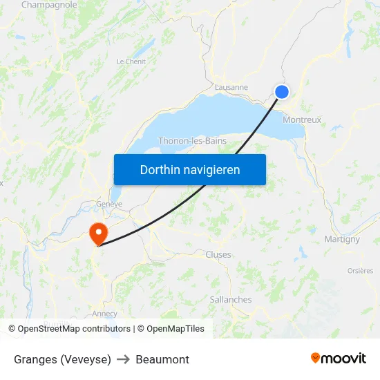 Granges (Veveyse) to Beaumont map