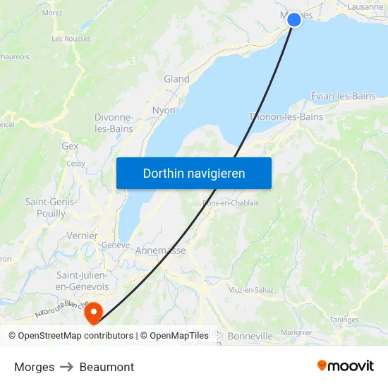 Morges to Beaumont map