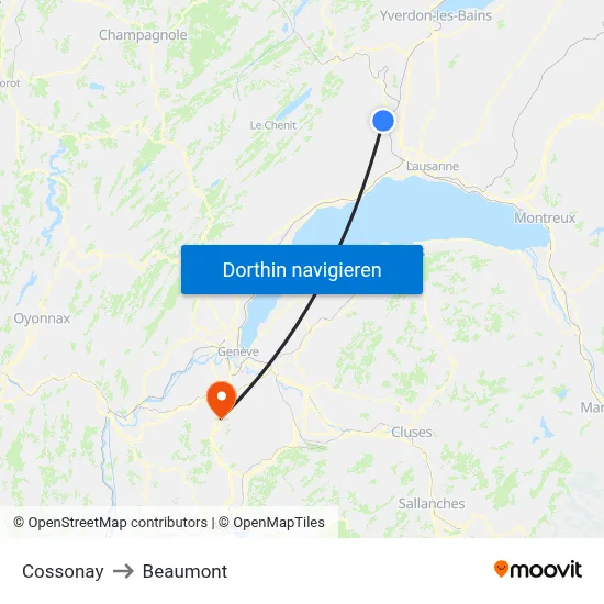 Cossonay to Beaumont map