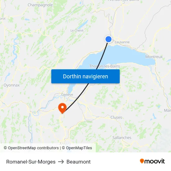 Romanel-Sur-Morges to Beaumont map