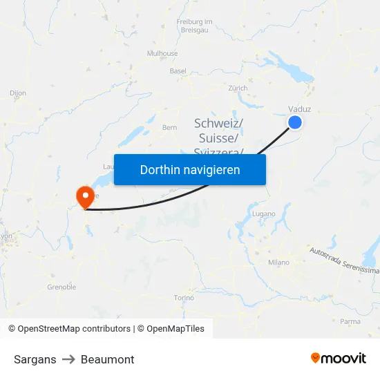 Sargans to Beaumont map