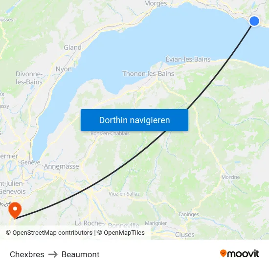 Chexbres to Beaumont map