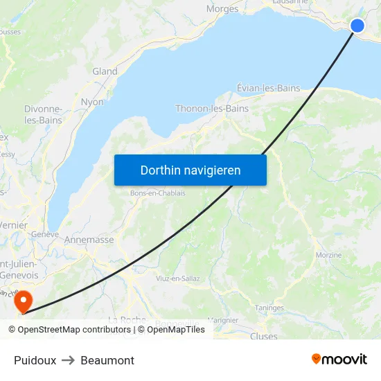 Puidoux to Beaumont map