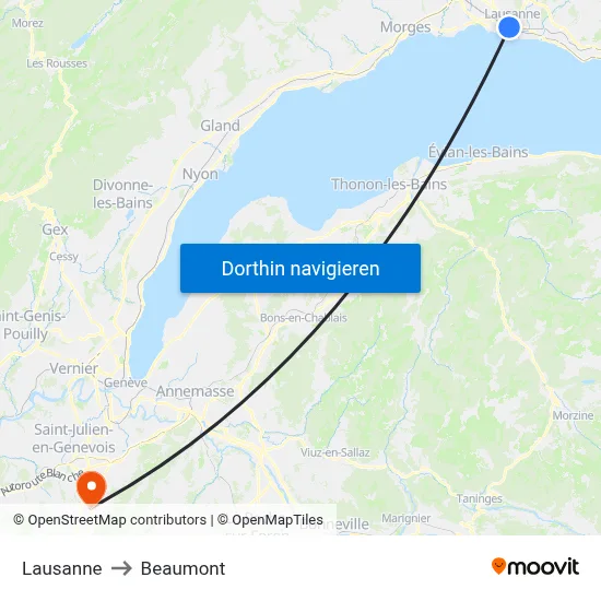 Lausanne to Beaumont map