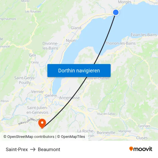Saint-Prex to Beaumont map