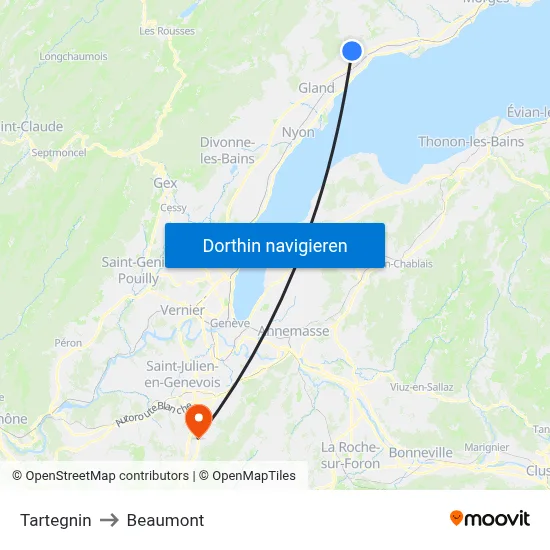 Tartegnin to Beaumont map