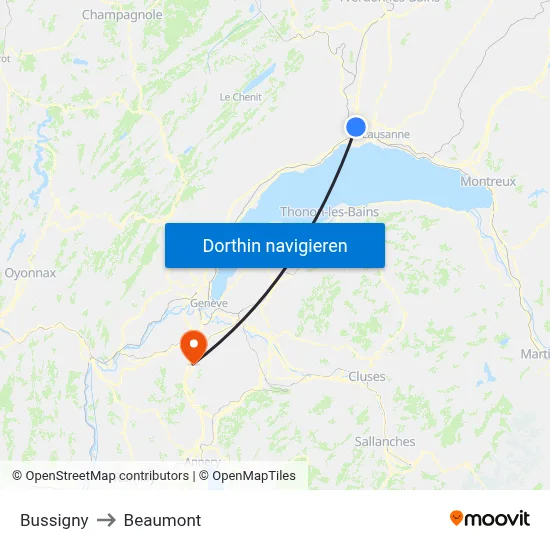 Bussigny to Beaumont map