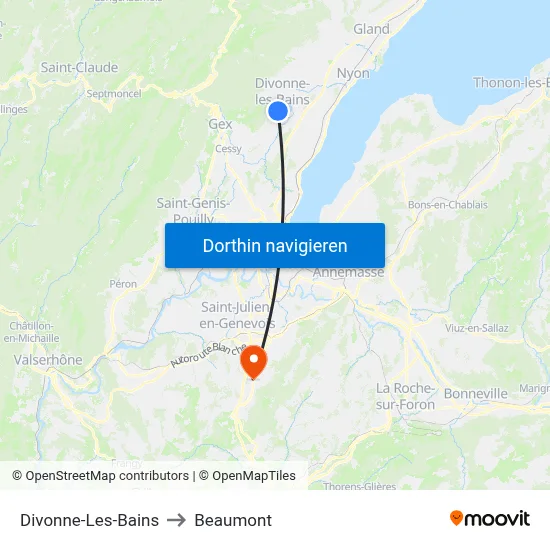 Divonne-Les-Bains to Beaumont map
