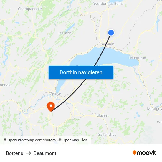 Bottens to Beaumont map
