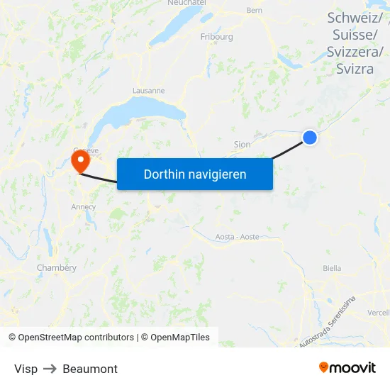 Visp to Beaumont map