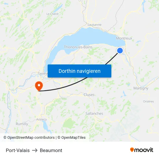 Port-Valais to Beaumont map