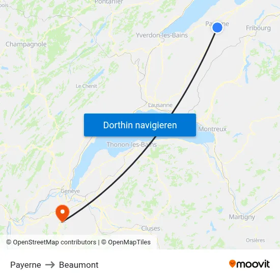 Payerne to Beaumont map