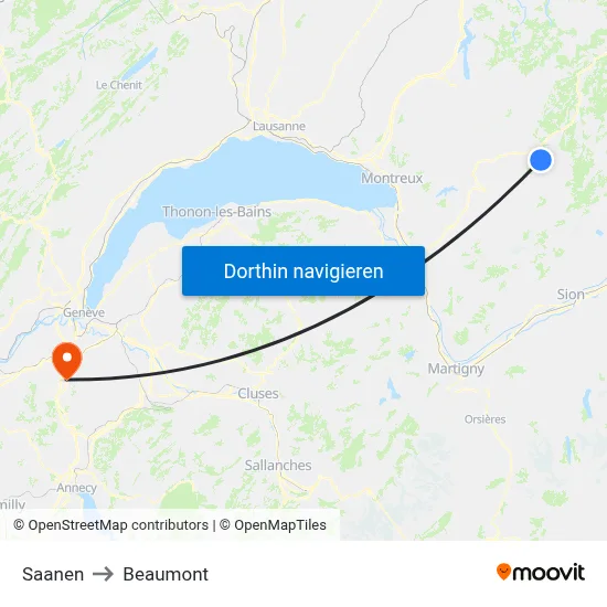 Saanen to Beaumont map