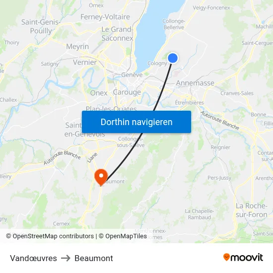 Vandœuvres to Beaumont map