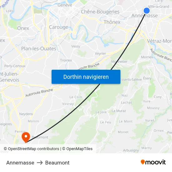 Annemasse to Beaumont map