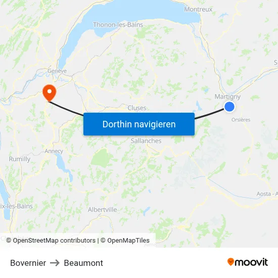 Bovernier to Beaumont map