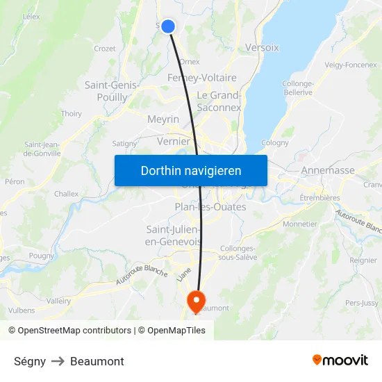 Ségny to Beaumont map