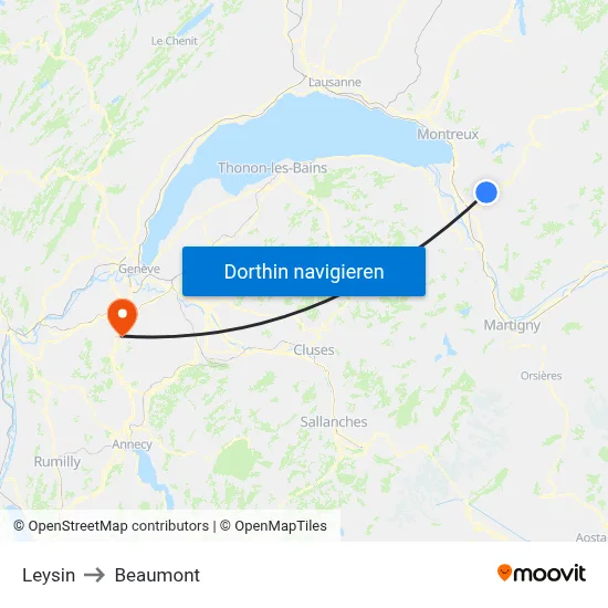 Leysin to Beaumont map