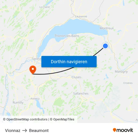 Vionnaz to Beaumont map