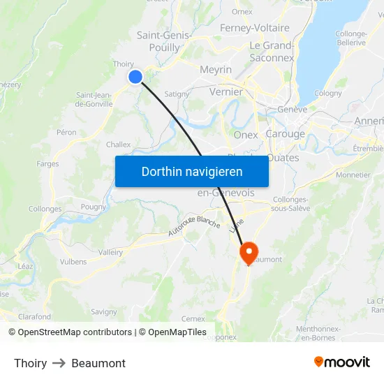 Thoiry to Beaumont map